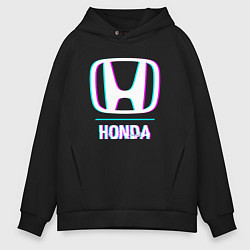 Толстовка оверсайз мужская Значок Honda в стиле glitch, цвет: черный
