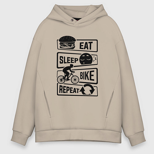 Мужское худи оверсайз Eat sleep bike repeat art / Миндальный – фото 1