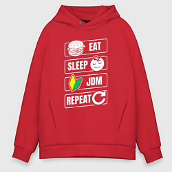 Толстовка оверсайз мужская Eat sleep JDM repeat, цвет: красный