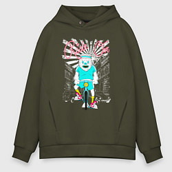 Толстовка оверсайз мужская Еду по жизни на велосипеде, цвет: хаки