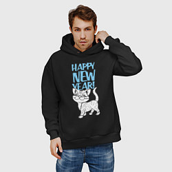 Толстовка оверсайз мужская Happy new year - kitten, цвет: черный — фото 2