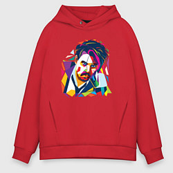 Толстовка оверсайз мужская Портрет Джонни Деппа полигональный, цвет: красный