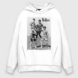 Толстовка оверсайз мужская Молодые музыканты на пляже, цвет: белый