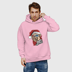 Толстовка оверсайз мужская Pug merry christmas, цвет: светло-розовый — фото 2