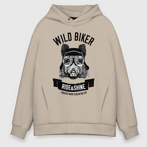 Мужское худи оверсайз Дикий байкер кабан / Миндальный – фото 1