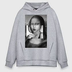 Толстовка оверсайз мужская Мона Лиза с чупа чупсом - чёрно белая, цвет: меланж