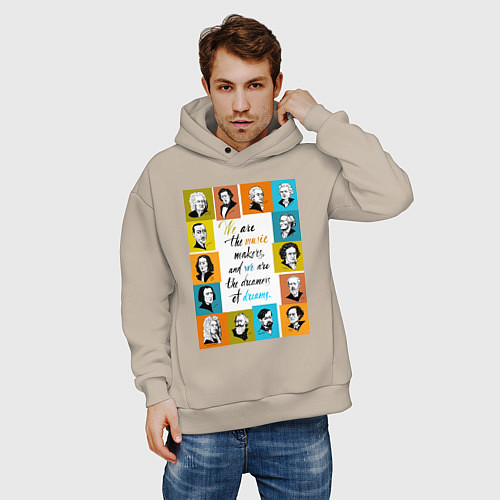 Мужское худи оверсайз Мы создатели музыки / Миндальный – фото 3
