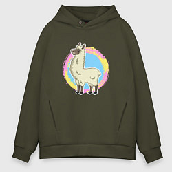 Толстовка оверсайз мужская Мультяшная лама альпака, цвет: хаки