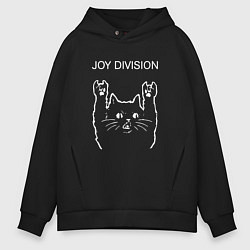 Толстовка оверсайз мужская Joy Division рок кот, цвет: черный