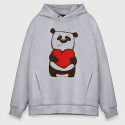 Толстовка оверсайз мужская Мультяшный милый панда с сердцем, цвет: меланж