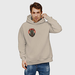 Толстовка оверсайз мужская Демон маски Они, цвет: миндальный — фото 2