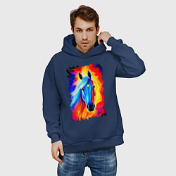 Толстовка оверсайз мужская Огнегривый конь со звездой на лбу, цвет: тёмно-синий — фото 2