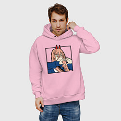 Толстовка оверсайз мужская Пауэо показывает сердечко - черный, цвет: светло-розовый — фото 2