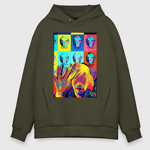 Мужское худи оверсайз Andy Warhol and neural network - collaboration / Хаки – фото 1