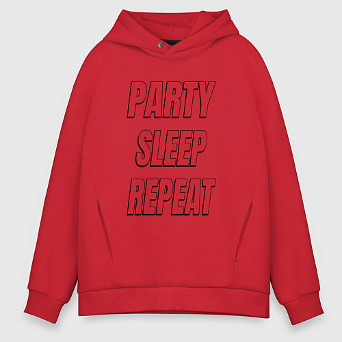 Мужское худи оверсайз Party sleep repeat надпись с тенью / Красный – фото 1