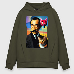 Толстовка оверсайз мужская Salvador Dali and cat, цвет: хаки