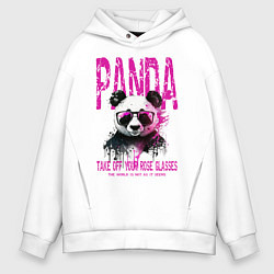 Толстовка оверсайз мужская Панда и розовые очки, цвет: белый