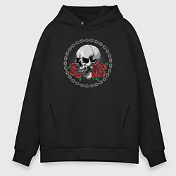 Толстовка оверсайз мужская Skull and red roses, цвет: черный