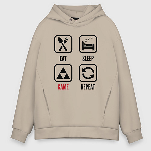 Мужское худи оверсайз Eat - sleep - Zelda - repeat / Миндальный – фото 1