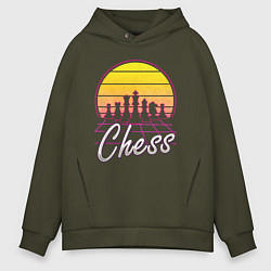 Толстовка оверсайз мужская Шахматы ретро стиль, цвет: хаки