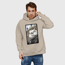 Толстовка оверсайз мужская Санкт-Петербург котик, цвет: миндальный — фото 2