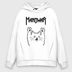 Толстовка оверсайз мужская Manowar - rock cat, цвет: белый