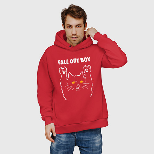 Мужское худи оверсайз Fall Out Boy rock cat / Красный – фото 3