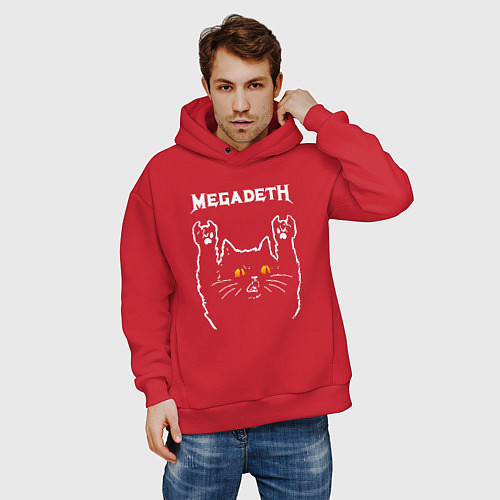 Мужское худи оверсайз Megadeth rock cat / Красный – фото 3