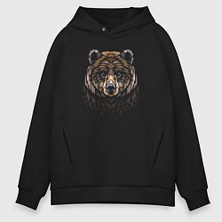 Толстовка оверсайз мужская Медведь в этническом стиле, цвет: черный