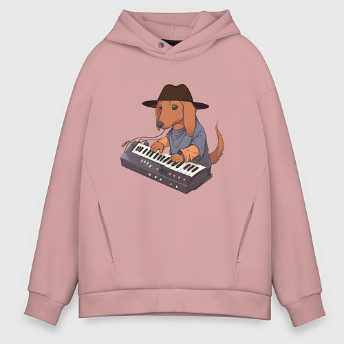 Мужское худи оверсайз Аниме Такса с синтезатором / Пыльно-розовый – фото 1