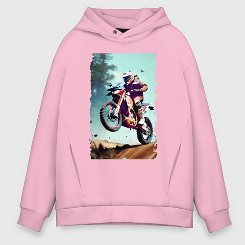 Мужское худи оверсайз Мотокросс - экстрим / Светло-розовый – фото 1