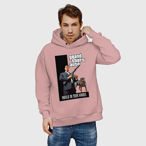 Мужское худи оверсайз GTA Майкл де Санта / Пыльно-розовый – фото 3
