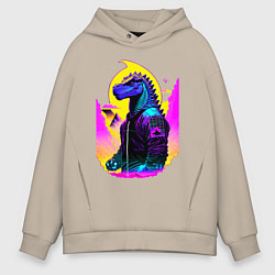 Толстовка оверсайз мужская Cool dinosaur - cyberpunk - neural network, цвет: миндальный