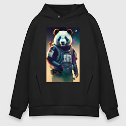 Толстовка оверсайз мужская Крутой панда - киберпанк, цвет: черный