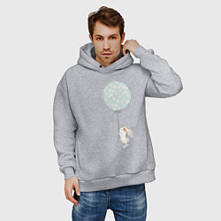 Толстовка оверсайз мужская Милый кролик с шариком в цветочек, цвет: меланж — фото 2