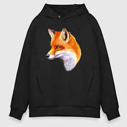 Толстовка оверсайз мужская Лиса смотрит, цвет: черный