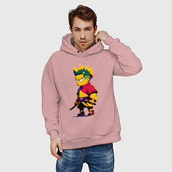 Толстовка оверсайз мужская Bart Simpson samurai - neural network, цвет: пыльно-розовый — фото 2
