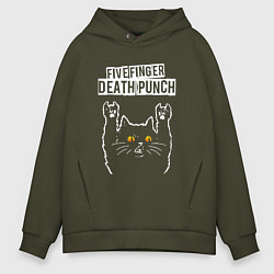 Толстовка оверсайз мужская Five Finger Death Punch rock cat, цвет: хаки