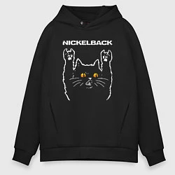 Толстовка оверсайз мужская Nickelback rock cat, цвет: черный