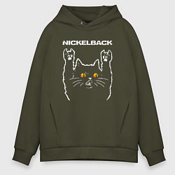 Толстовка оверсайз мужская Nickelback rock cat, цвет: хаки