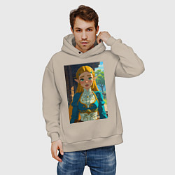 Толстовка оверсайз мужская The legend of Zelda - ahegao art, цвет: миндальный — фото 2