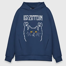 Толстовка оверсайз мужская Led Zeppelin rock cat, цвет: тёмно-синий
