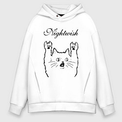 Толстовка оверсайз мужская Nightwish - rock cat, цвет: белый