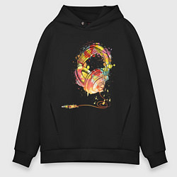 Толстовка оверсайз мужская Наушники проводные, цвет: черный