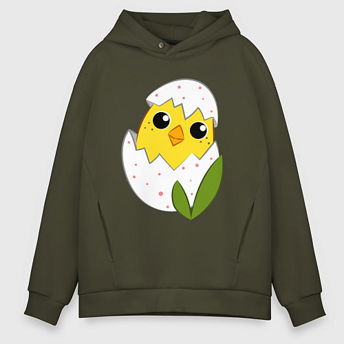 Мужское худи оверсайз Птенчик вылупляется / Хаки – фото 1