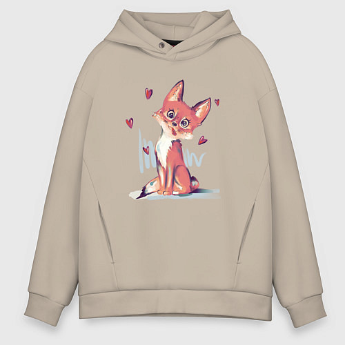 Мужское худи оверсайз Лис кривляется / Миндальный – фото 1