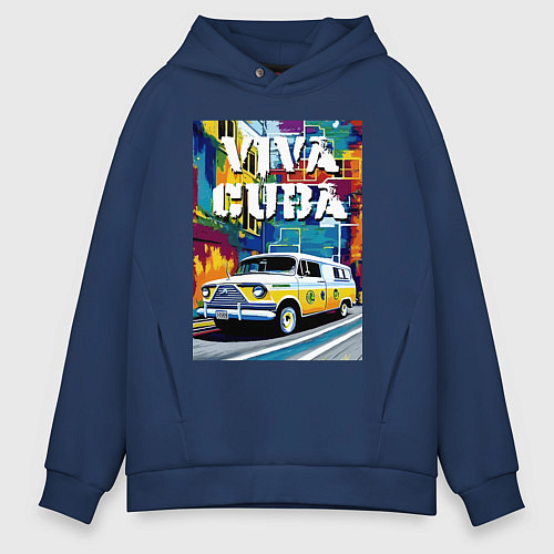 Мужское худи оверсайз Viva Cuba - car - retro / Тёмно-синий – фото 1