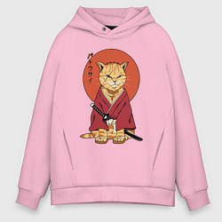 Толстовка оверсайз мужская Samurai kimono cat, цвет: светло-розовый