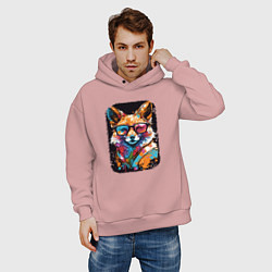 Толстовка оверсайз мужская Abstract Colorful Fox, цвет: пыльно-розовый — фото 2