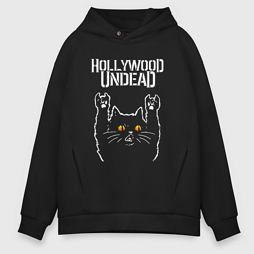 Мужское худи оверсайз Hollywood Undead rock cat / Черный – фото 1